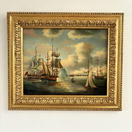 Refined Oil Painting Seascape "Sailing Ships" Striking Small Art