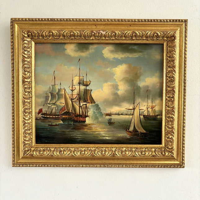 Refined Oil Painting Seascape "Sailing Ships" Striking Small Art