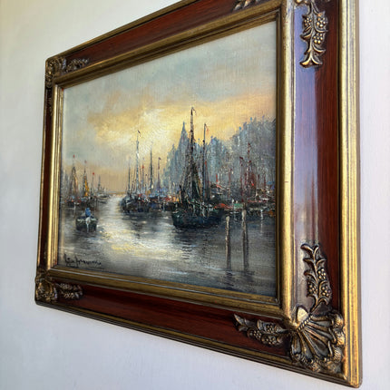Rustic Harbor Scene Oil Painting "Gilded Frame" Elegant Artwork Holland Art Shop
