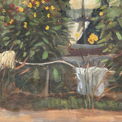 Expressive Landscape Oil Painting "Flowered Window" Vintage Small Art Holland Art Shop