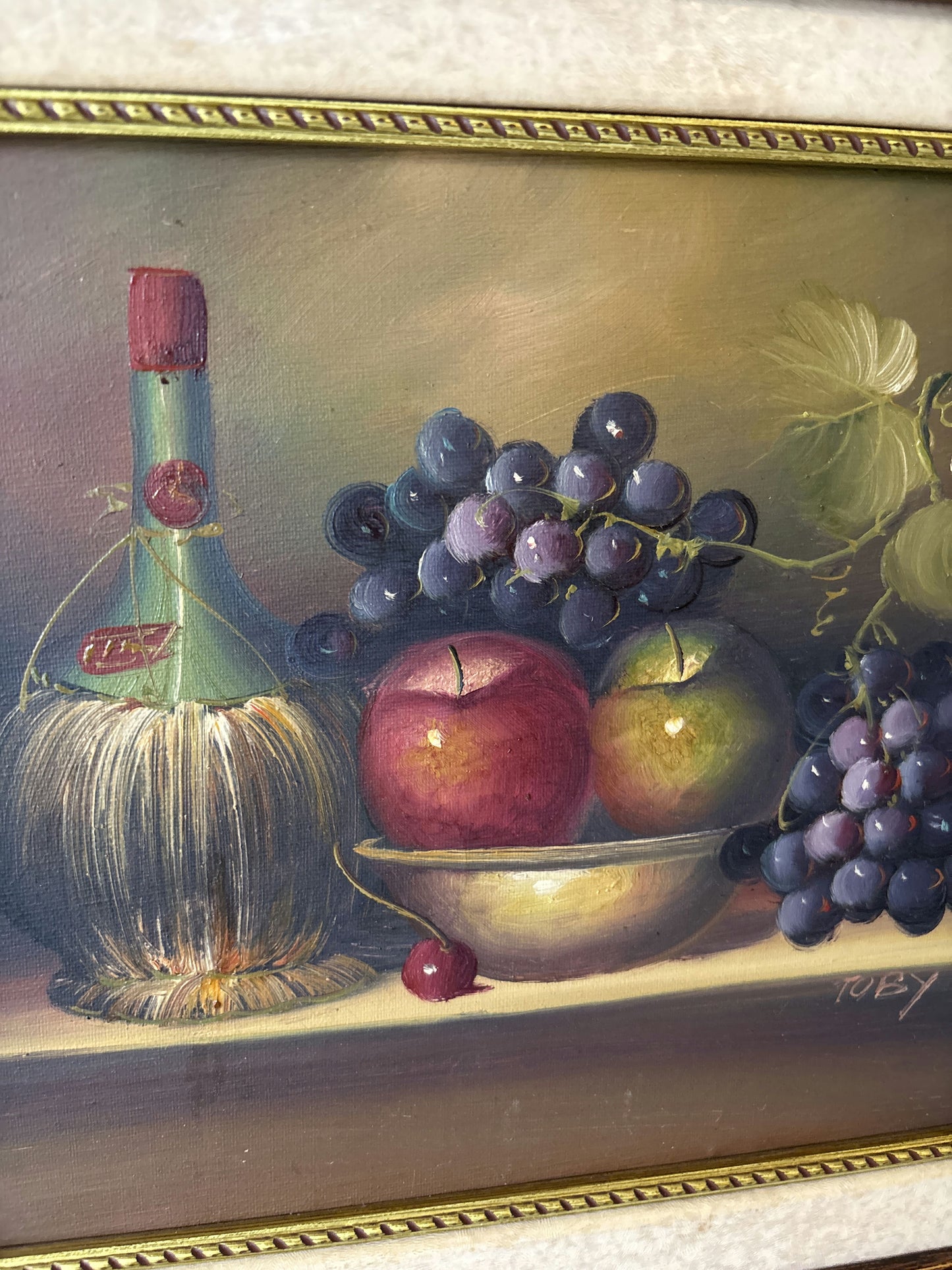 Still Life Oil Painted On Canvas With Ornate frame from ca 1970