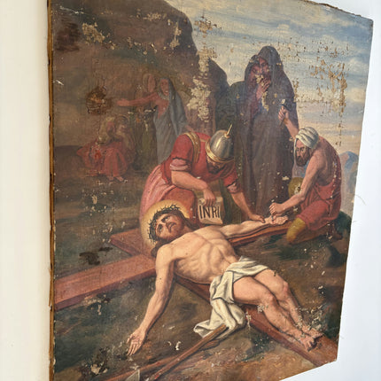 19th Century Antique Religious  Oil Painting "Crucified Man" Artwork Holland Art Shop