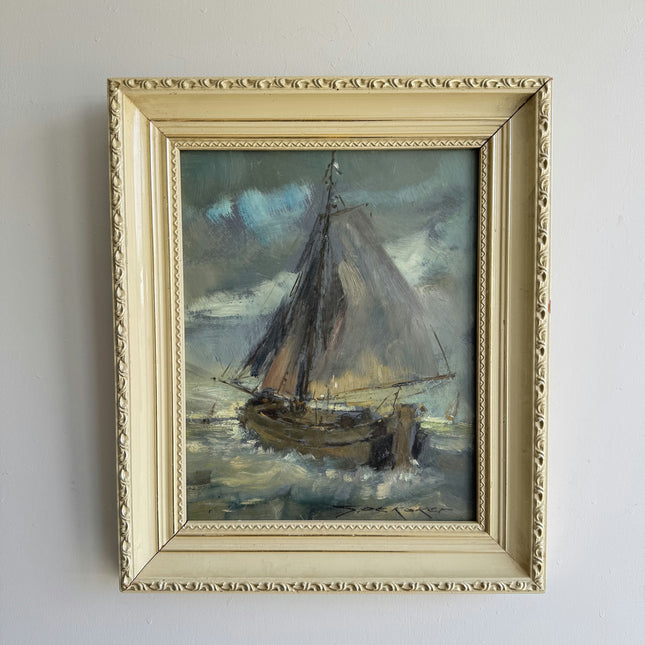 Expressive Seascape Oil Painting "Sailing Boat" Timeless Small Art Holland Art Shop
