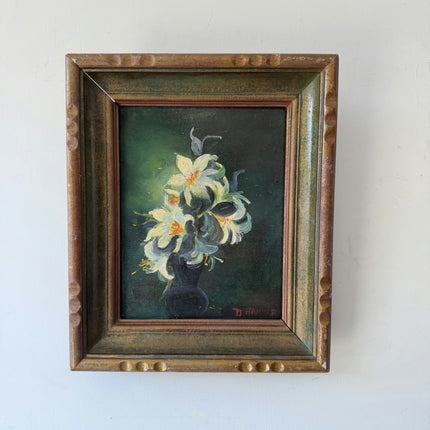 Expressive Floral Still Life Oil Painting "Flowered Vase" Vintage Small Artwork Holland Art Shop