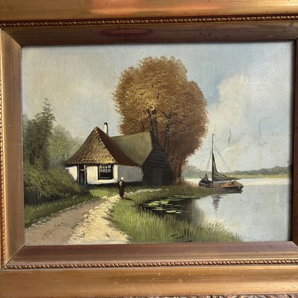 Detailed Landscape Oil Painting "Thatched Cottage" Original Artwork Holland Art Shop