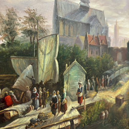 Handcrafted Harbor Scene Oil Painting "Harbor Scene" Traditional Large Artwork Holland Art Shop