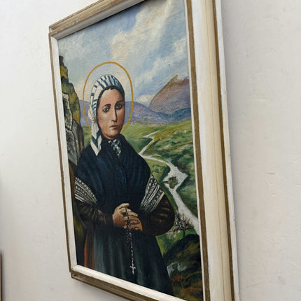 Vintage Portrait Oil Painting "Woman With Rosary" Rustic Artwork Holland Art Shop