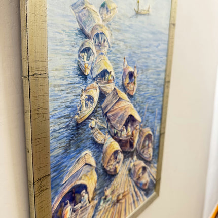 Handcrafted Harbor Scene Oil Painting "River Boats" Classic Art Holland Art Shop