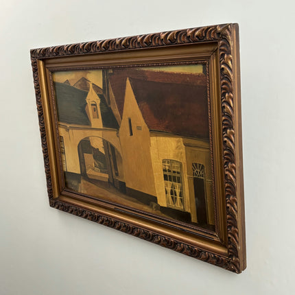 Original Cityscape Oil Painting "Yellow Building" Elegant Large Artwork Holland Art Shop