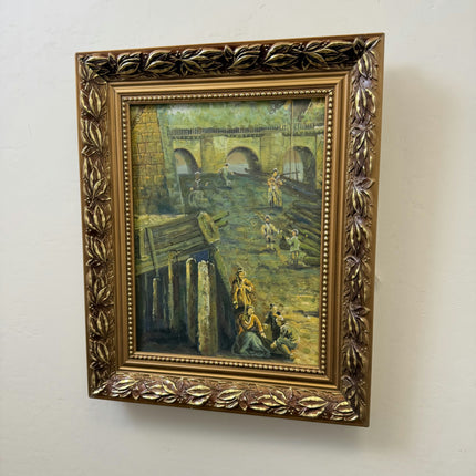 Original Scenery Oil Painting "River Bridge" Elegant Artwork Holland Art Shop
