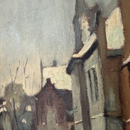 Handcrafted Oil Painting Cityscape "Snowy Street Corner" Remarkable Small Art Holland Art Shop