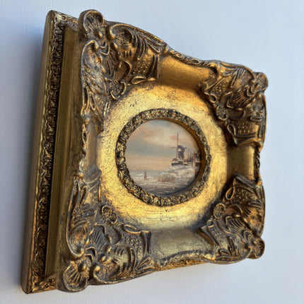 Vintage Winter Landscape Oil Painting "Gilded Frame" Classic Small Artwork Holland Art Shop