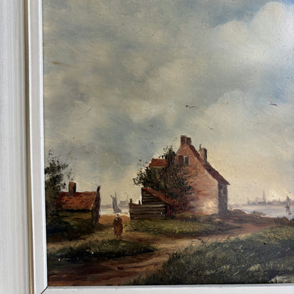Rustic Harbor Scene Oil Painting "Sailing Boat" Vintage Dutch Artwork Holland Art Shop