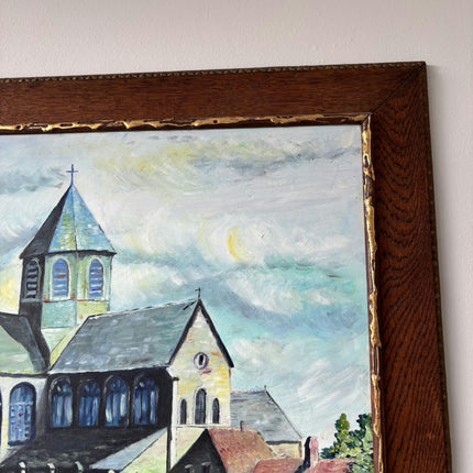Ca. 1910 Cityscape Oil Painting "Riverside Church" Elegant Artwork Holland Art Shop