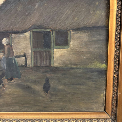 Ca 1910  Farm Oil Painting "Thatched Cottage" Original Dutch Artwork Holland Art Shop