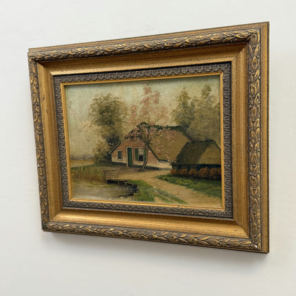 Authentic Landscape Oil Painting "Thatched Cottage" Rustic Small Art Holland Art Shop