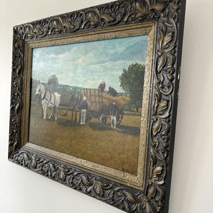 Refined Farm Oil Painting "White Horse" Vintage Artwork Holland Art Shop