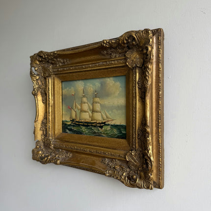 Authentic Seascape Oil Painting "Gilded Frame" Handcrafted Small Art Holland Art Shop