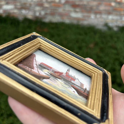 Vintage Harbor Scene Oil Painting "Gilded Frame" Expressive Small Artwork Holland Art Shop