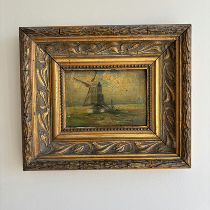 Antique Landscape Oil Painting "Gilded Frame" Handcrafted Small Artwork Holland Art Shop