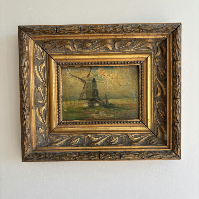Antique Landscape Oil Painting "Gilded Frame" Handcrafted Small Artwork Holland Art Shop