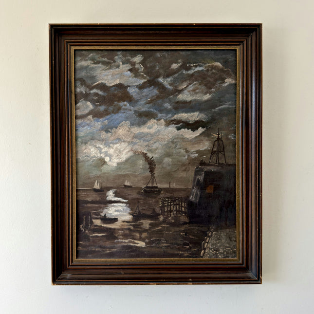 Marvelous Oil Painting Seascape "Steamship Docked" Expressive Medium Art Holland Art Shop