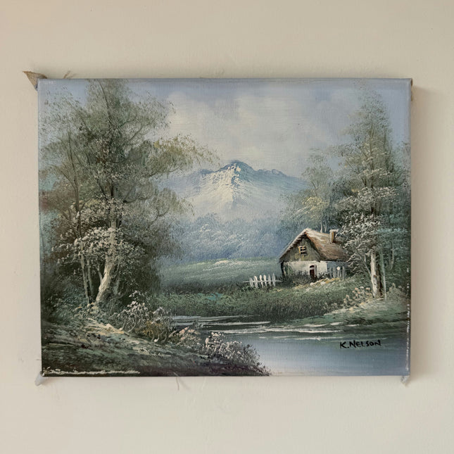 Traditional Oil Painting Winter Landscape "Rustic Cabin" Vintage Small Art Holland Art Shop