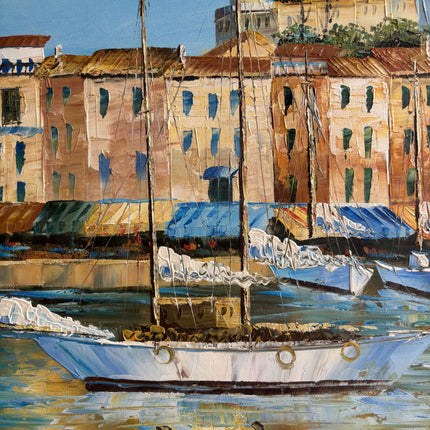 Timeless Harbor Scene Oil Painting "Sailboat Bow" Refined Large Art Holland Art Shop