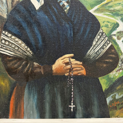 Vintage Portrait Oil Painting "Woman With Rosary" Rustic Artwork Holland Art Shop
