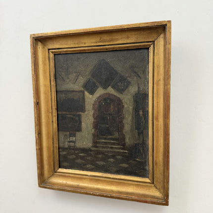 19th Century Antique Interior Oil Painting "Wooden Chair" Small Artwork Holland Art Shop
