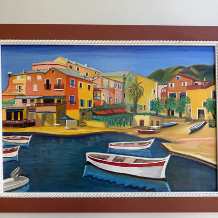 Handcrafted Harbor Scene Oil Painting "Rowing Boats" Expressive Artwork Holland Art Shop