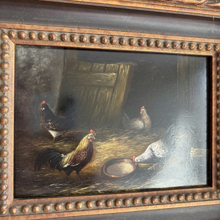 Elegant Animals Oil Painting "Feeding Chickens" Expressive Small Artwork Holland Art Shop