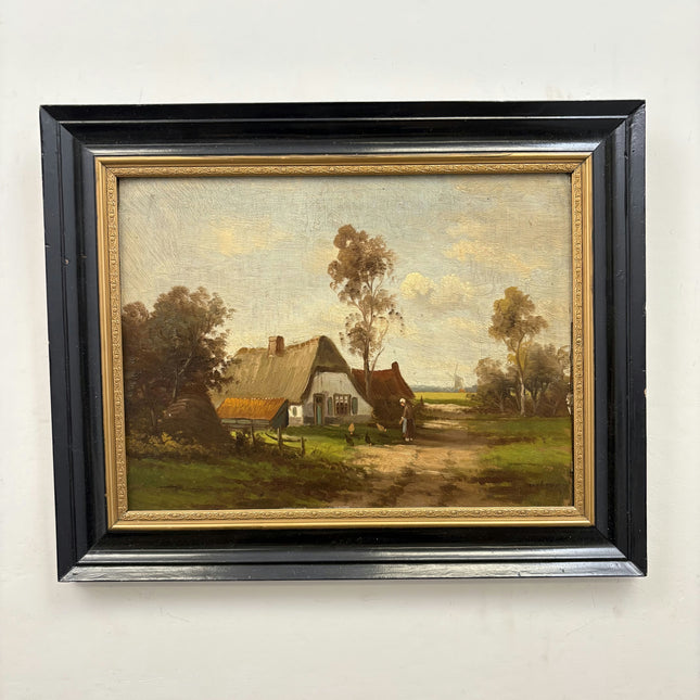 Authentic Farm Oil Painting "Thatched Cottage" Refined Art Holland Art Shop