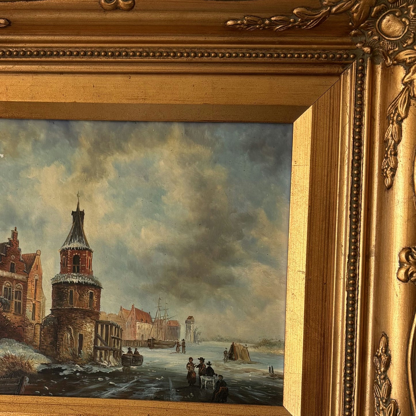 Marvelous Oil Painting Winter Landscape "Brick Tower" Intriguing Small Artwork