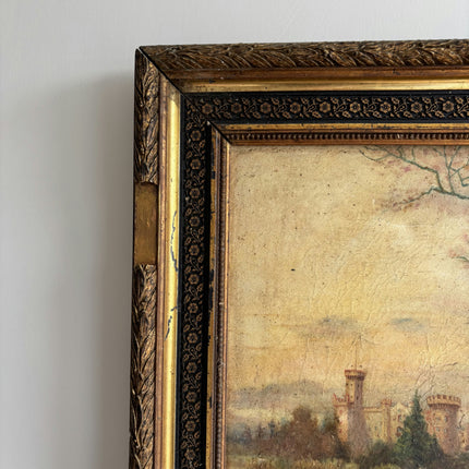 19th Century Antique Winter Landscape Oil Painting "Gilded Frame" French Art Holland Art Shop