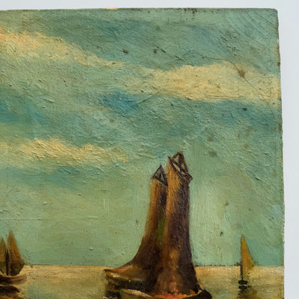 Refined Seascape Oil Painting "Sailboat Hull" Original Small Artwork Holland Art Shop