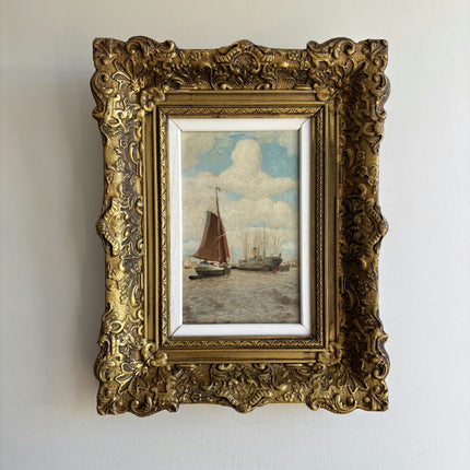 Handcrafted Harbor Scene Oil Painting "Ornate Frame" Traditional Artwork Holland Art Shop