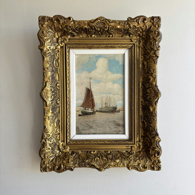 Handcrafted Harbor Scene Oil Painting "Ornate Frame" Traditional Artwork Holland Art Shop