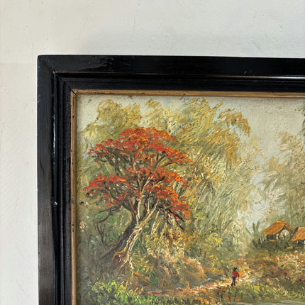 Antique Oil Painting Landscape "Red Tree Reflection" Refined Small Artwork Holland Art Shop
