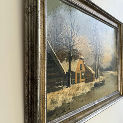 Elegant Winter Landscape Oil Painting "Snowy Cottage" Refined Art Holland Art Shop