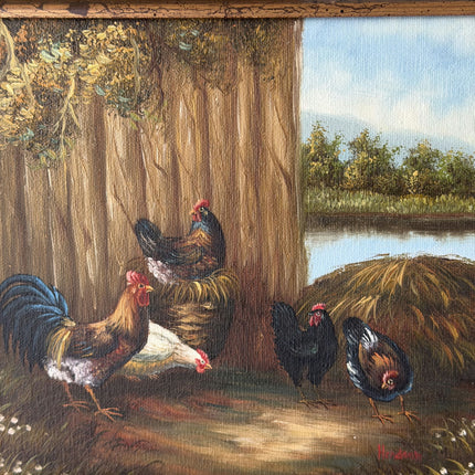 Classic Animals Oil Painting "Barn Chickens" Traditional Small Artwork Holland Art Shop