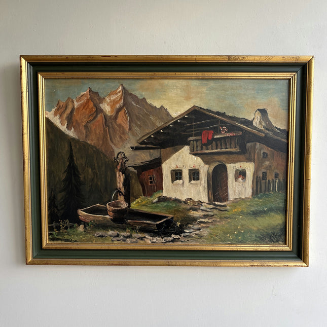 Authentic Landscape Oil Painting "Mountain Cottage" Elegant Art Holland Art Shop