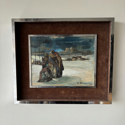 Detailed Figurative Oil Painting "Three Travelers" Timeless Small Artwork Holland Art Shop