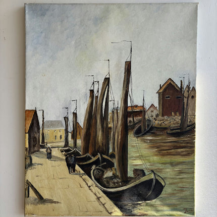 Timeless Harbor Scene Oil Painting "Row Boats" Rustic Artwork Holland Art Shop