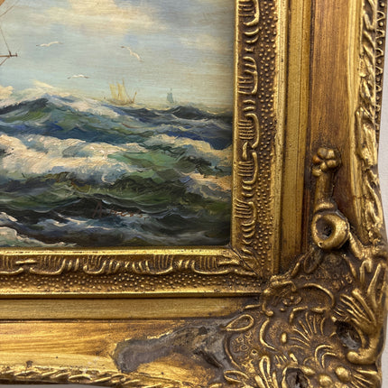 19th Century Antique Seascape Oil Painting "Sailing Ship" French Artwork Holland Art Shop