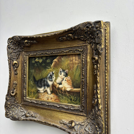 Vintage Animals Oil Painting "Three Kittens" Expressive Small Artwork Holland Art Shop