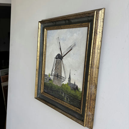 Traditional Landscape Oil Painting "Windmill Tower" Rustic Small Artwork Holland Art Shop