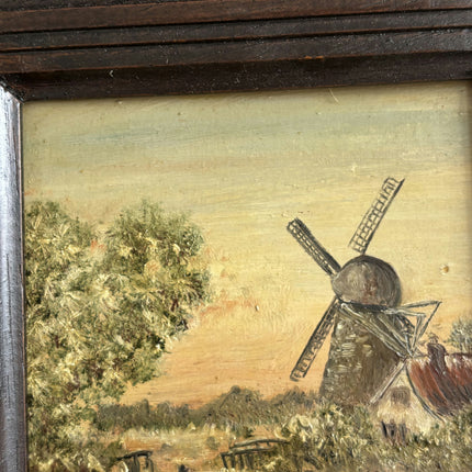 Refined Landscape Oil Painting "Windmill Scene" Vintage Small Artwork Holland Art Shop