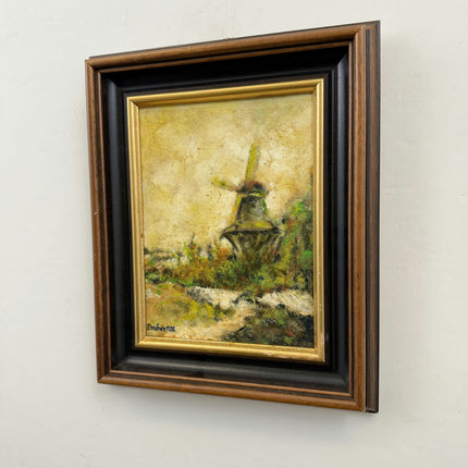 Rustic Landscape Oil Painting "Windmill Tower" Authentic Small Art Holland Art Shop