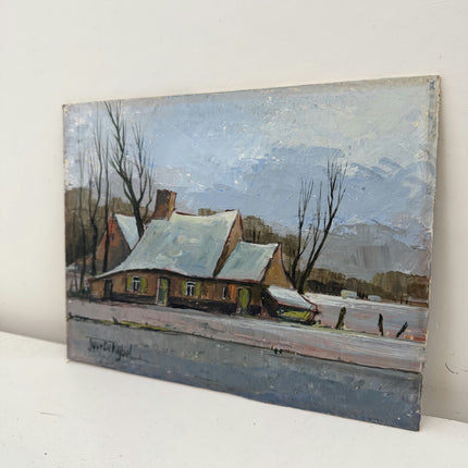 Handcrafted Winter Landscape Oil Painting "Snowy House" Refined Small Art Holland Art Shop